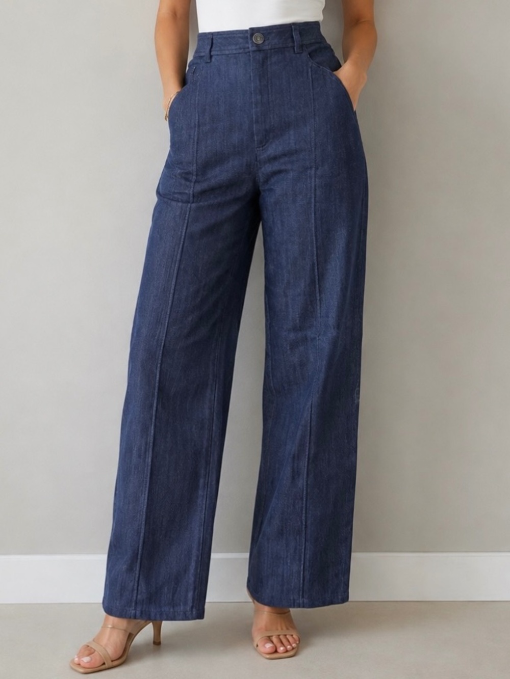 Cinq à Sept High Rise Chambray Straight Leg Trouser Pants Blue Women's Sz 6